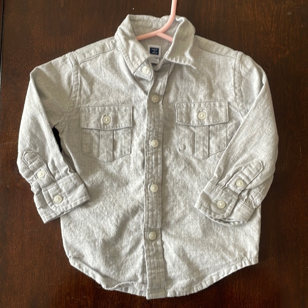 Janie and Jack Gray Button Up 100% Cotton